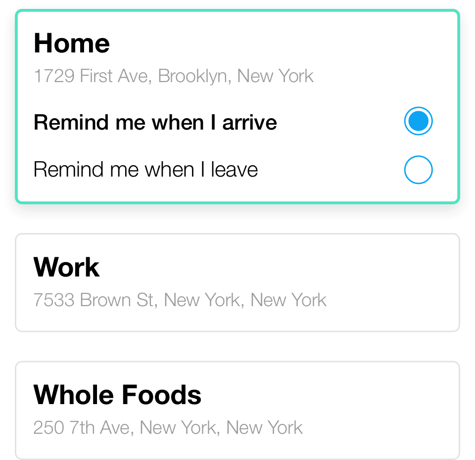 Location reminders for home and work