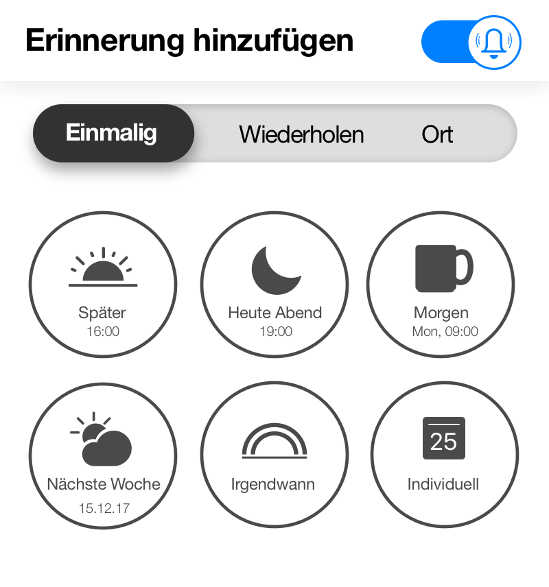 Erstellen Sie tägliche, wöchentliche, monatliche, jährliche und ortsbasierte Erinnerungen