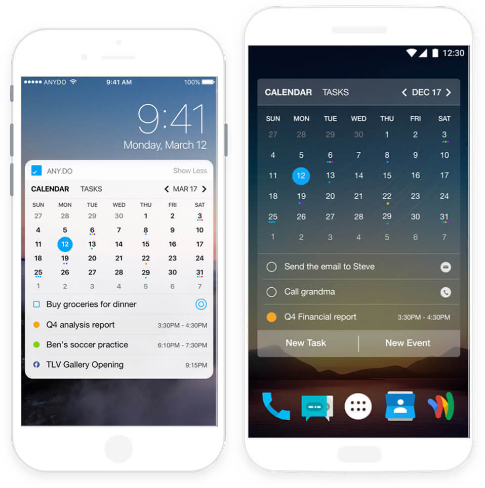 Homescreen calendar widget for iPhone and Android